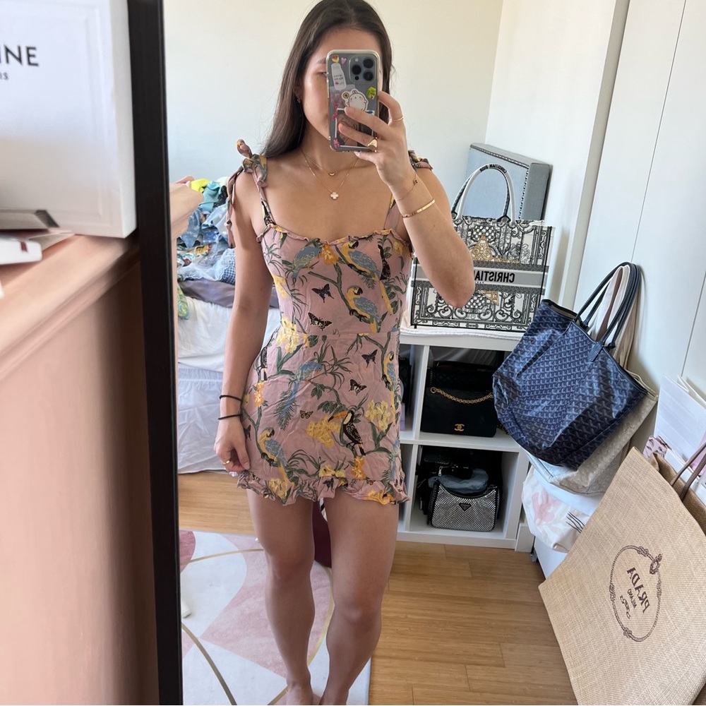 SEND OFFERS Reformation conga blush toucan Christine mini dress